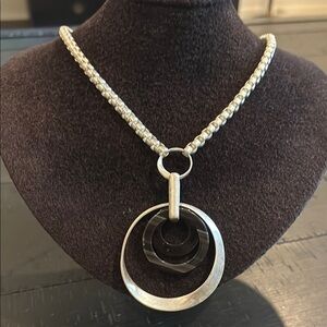 Long Pendant Adjustable Silver and Black Pendant Necklace